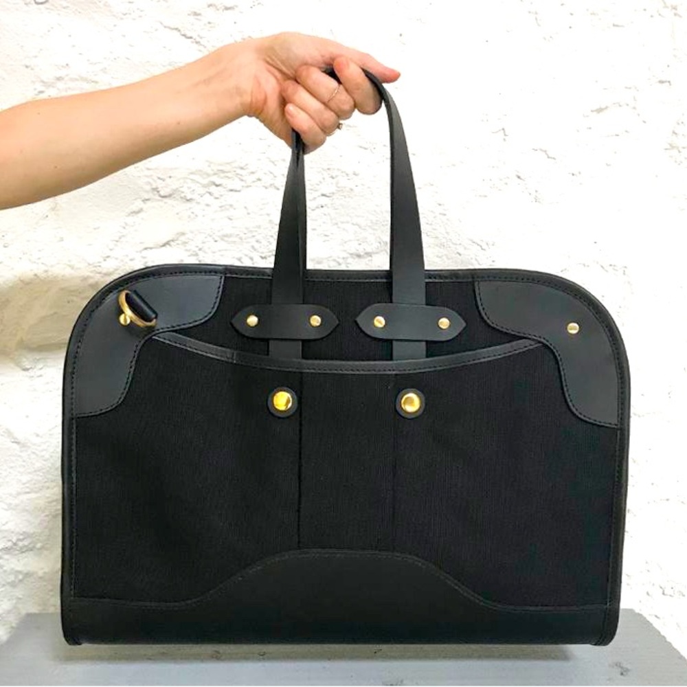 Nappa Dori Black Portfolio / Laptop Professional Leather & Canvas Bag